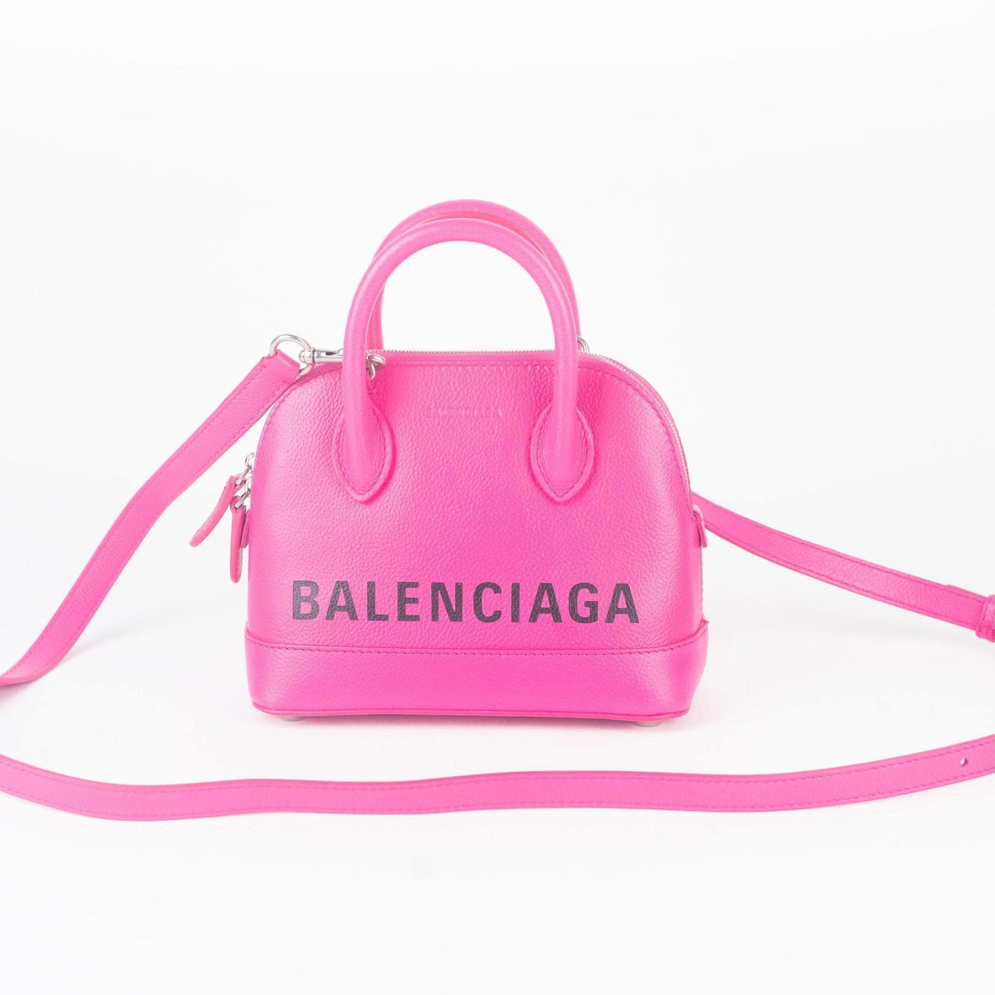 Balenciaga Grained Calfskin XXS Ville Top Handle Bag Fuschia