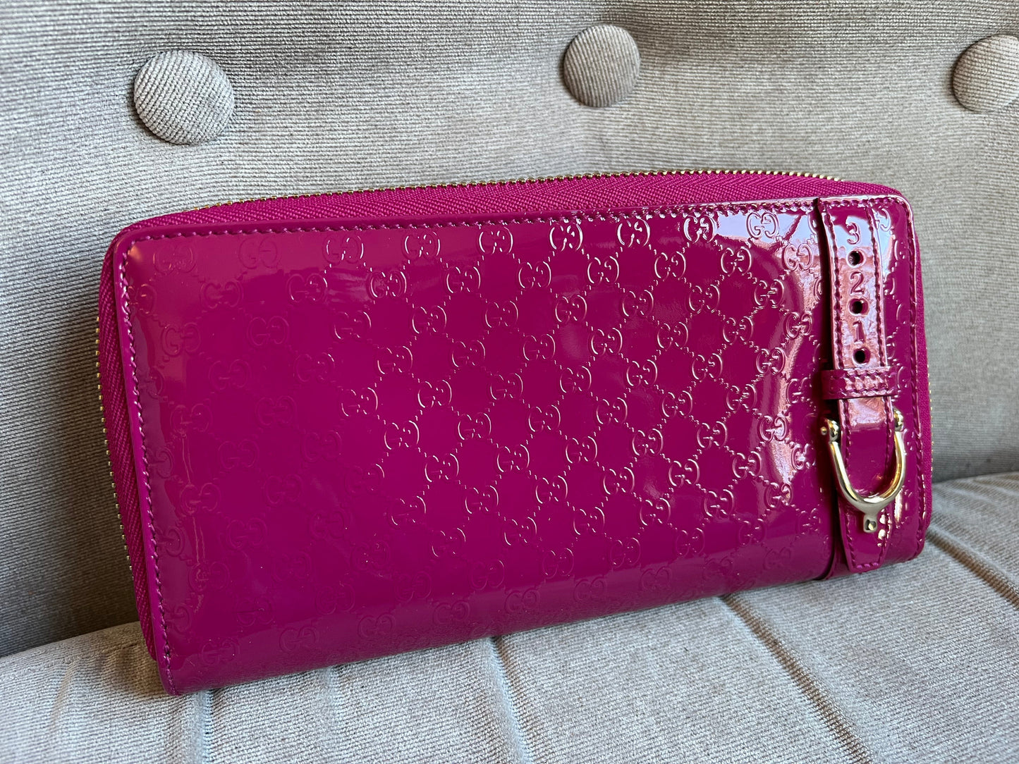 Luxury Gucci Pink Patent Guccissima Print Wallet