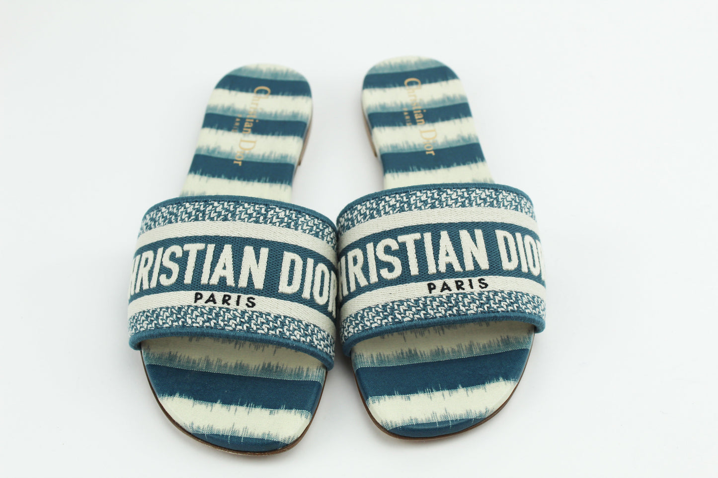 Christian Dior Dway Deep Ocean Blue D-Stripes Slides