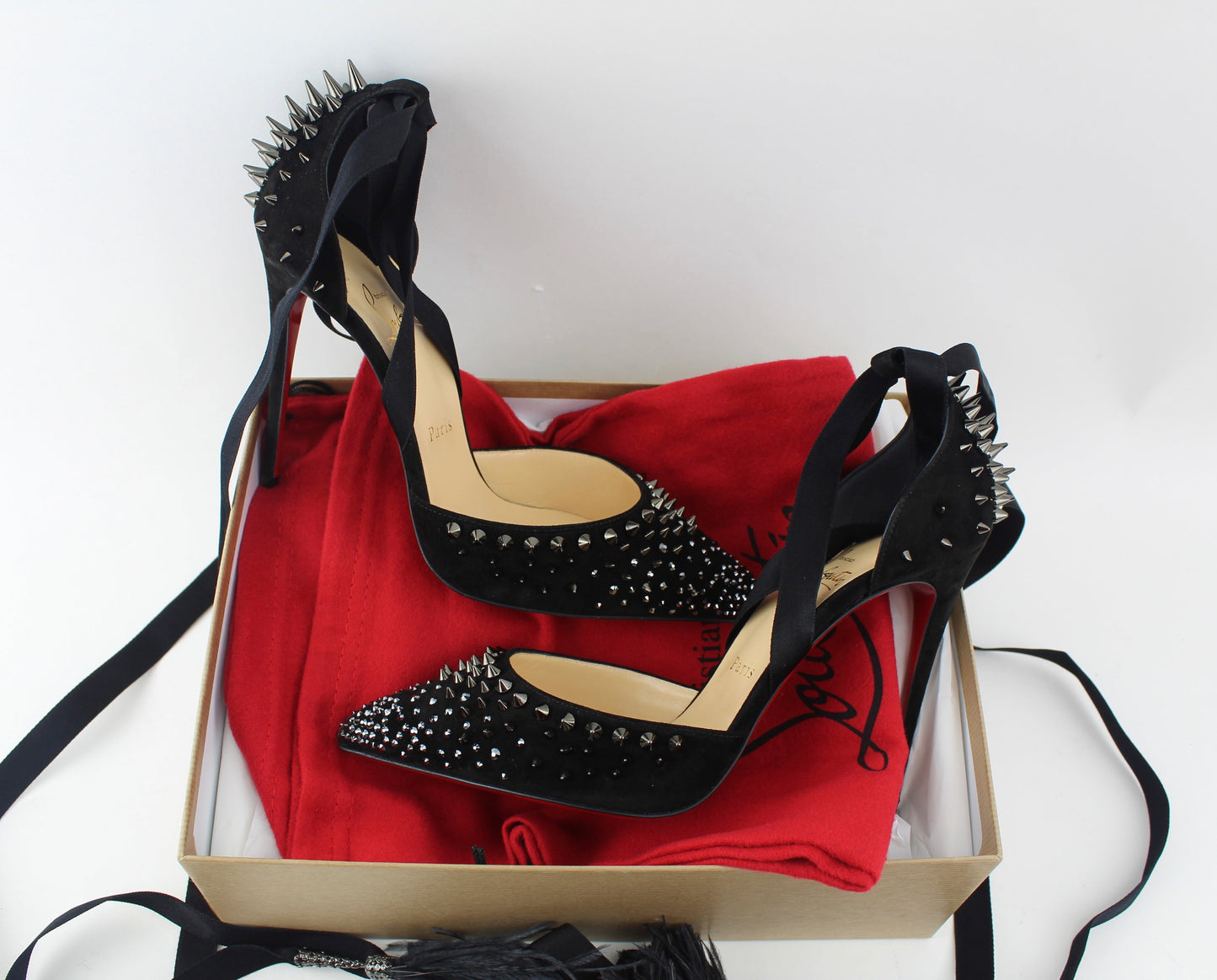 CHRISTIAN LOUBOUTIN BLACK FAIRY 100 VERSION BLACK OSTRICH