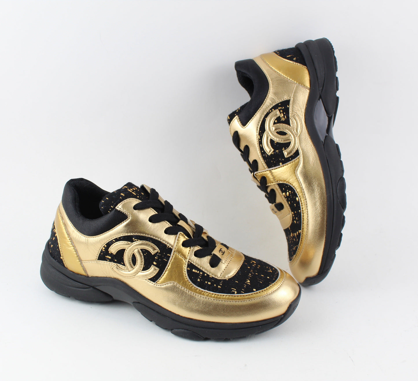 Chanel Cross Trainer Sneakers Black and Gold