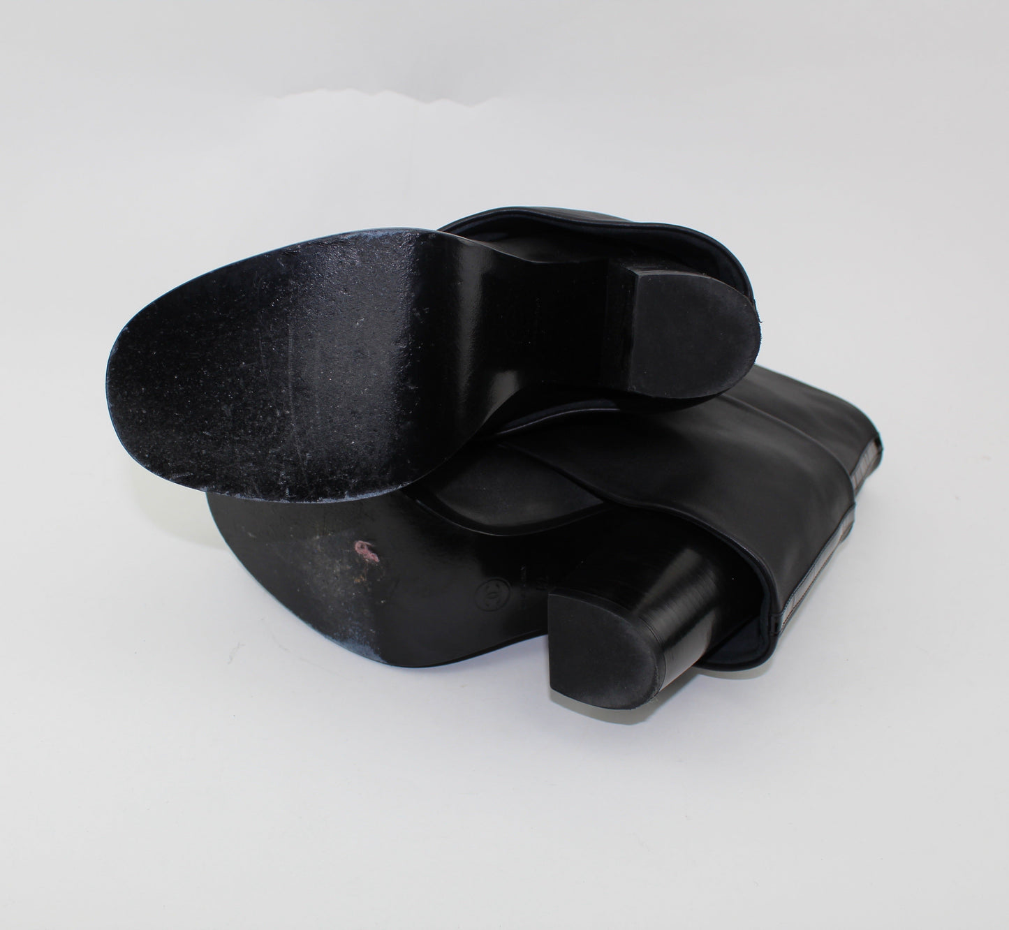 CHANEL CALF LEATHER PATENT CAP TOE  FOLD OVER BOOTS