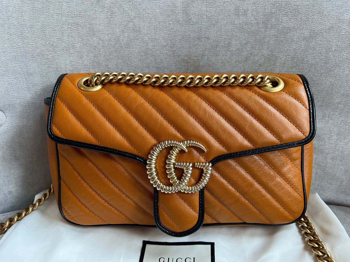 Luxury Gucci GG Torchon Tan Marmont Small Shoulder Bag
