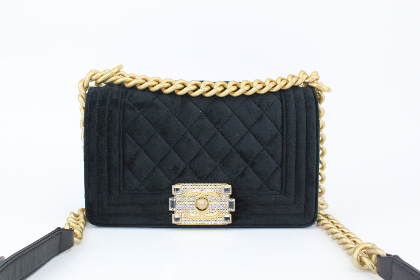 Chanel Small Boy Velvet Black/ Gold