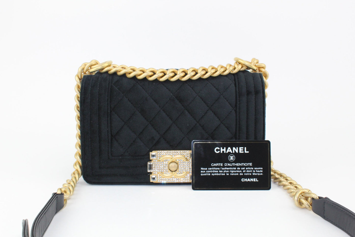 Chanel Small Boy Velvet Black/ Gold