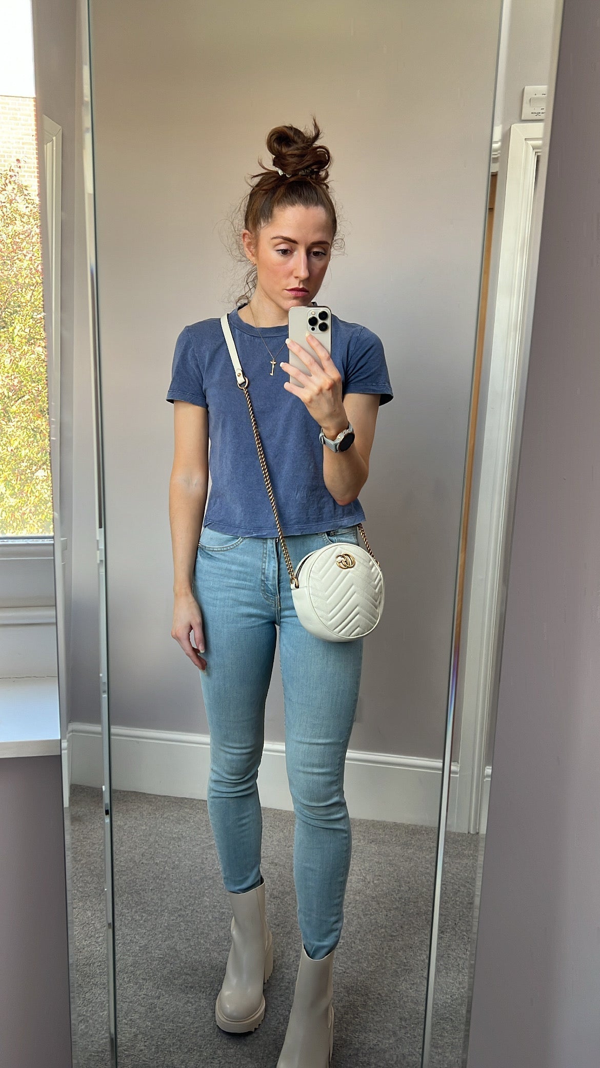 Luxury Gucci GG Round White Marmont Small Shoulder Bag