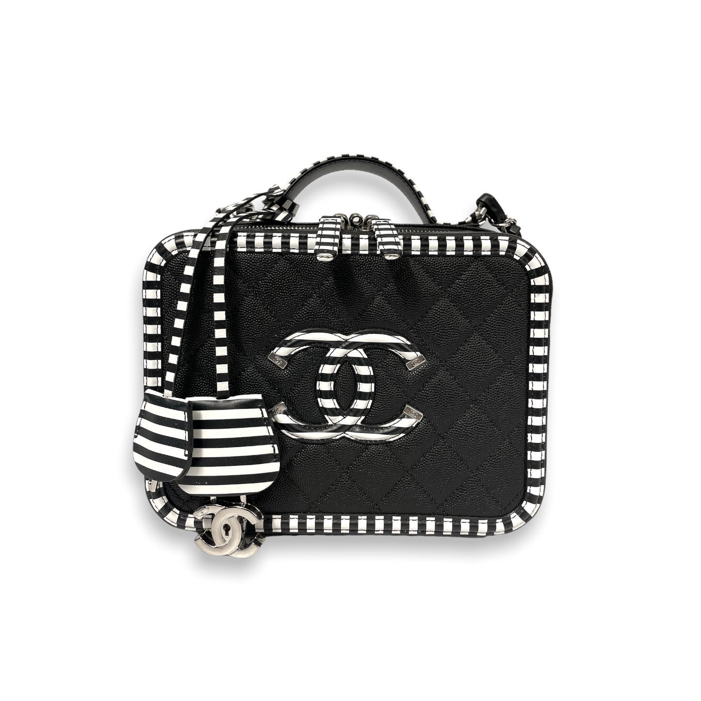 Luxury Chanel Filigree Vanity Case Small Black Caviar Silver