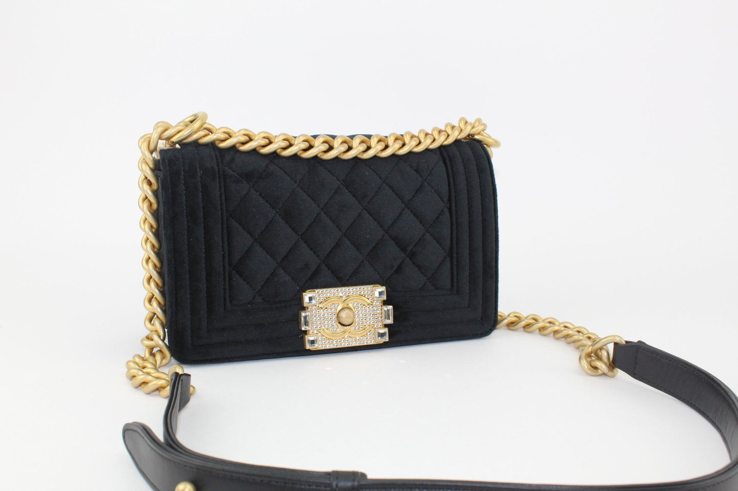 Chanel Small Boy Velvet Black/ Gold