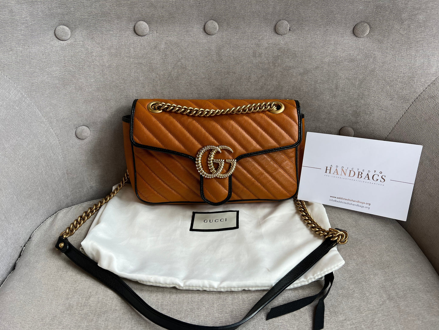 Luxury Gucci GG Torchon Tan Marmont Small Shoulder Bag