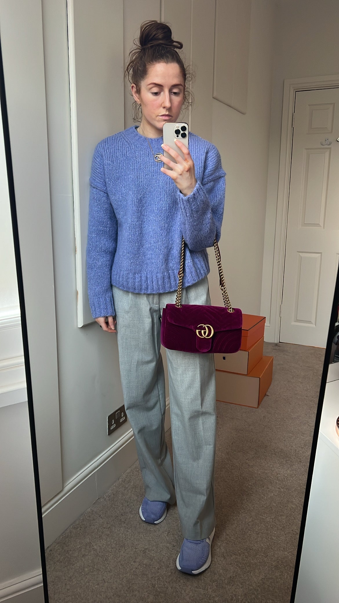 Luxury Gucci GG Fuschia Velvet tMarmont Small Shoulder Bag ( 1490)