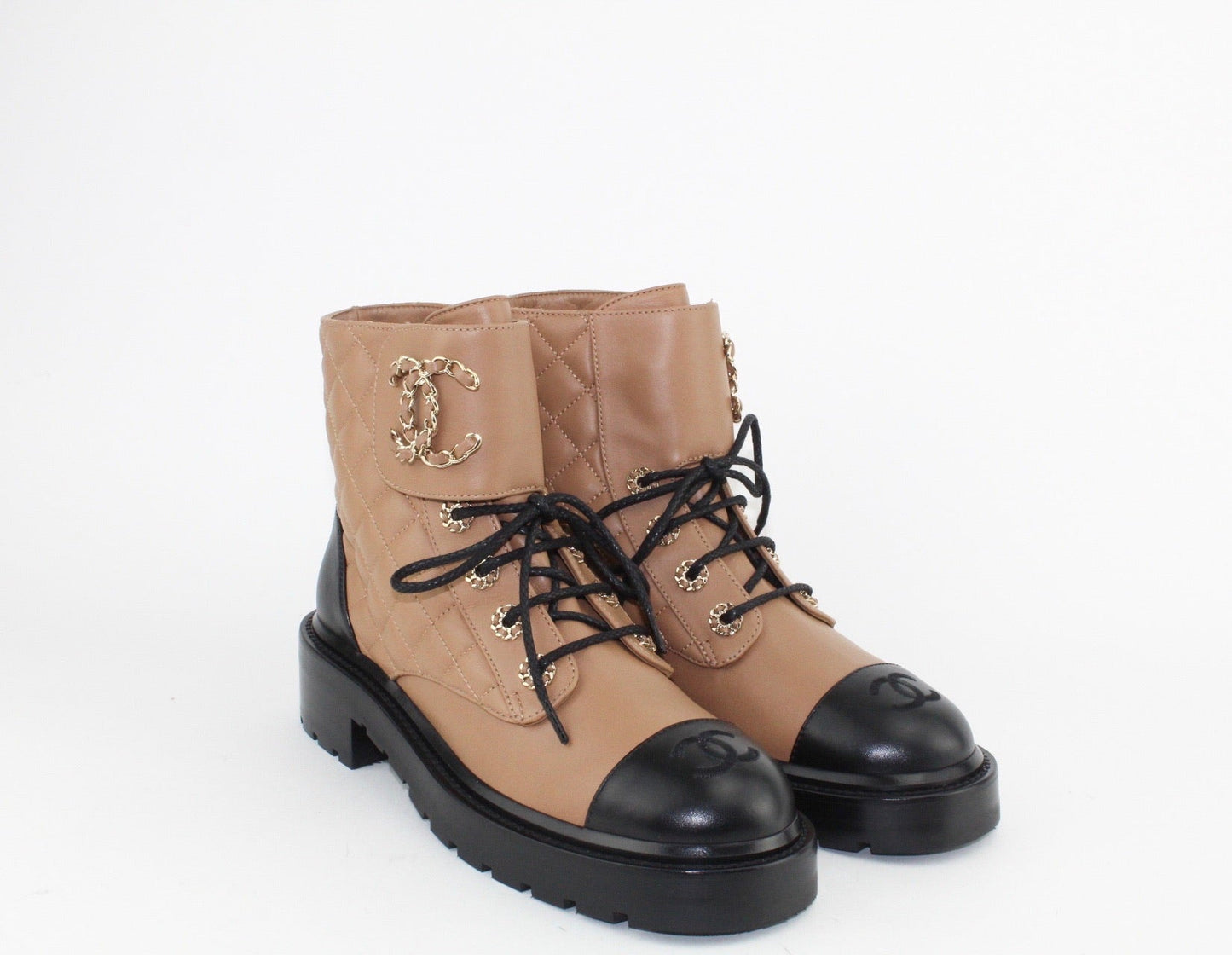 Chanel Women Lace Up Boots