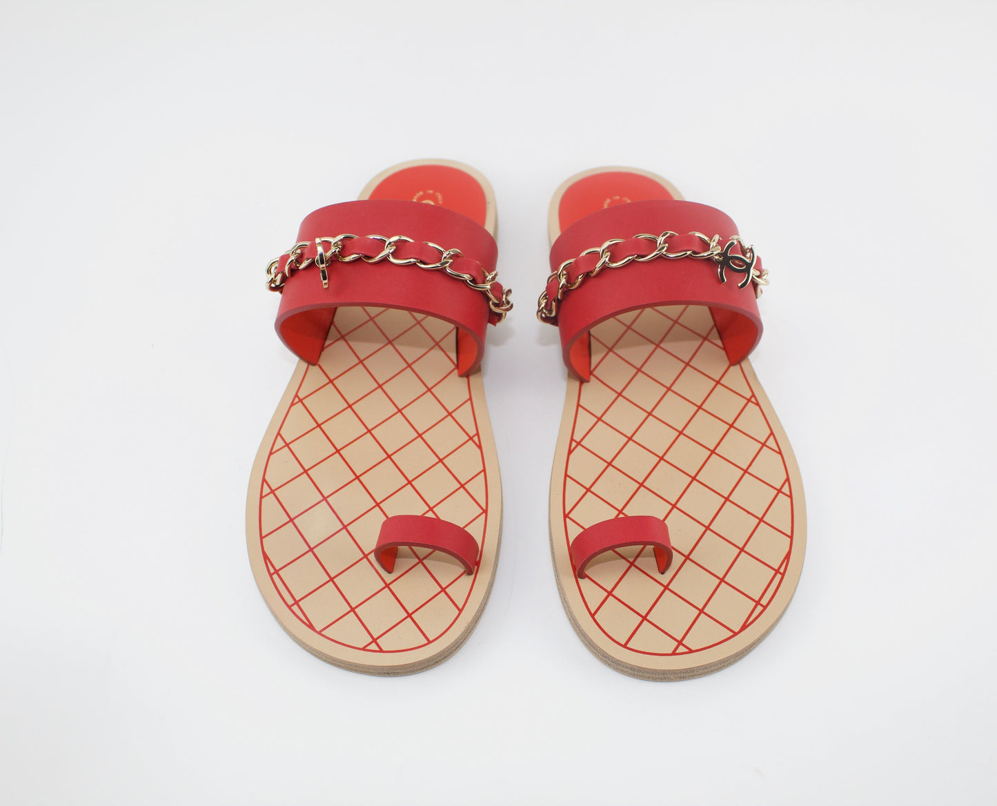 CHANEL FLAT TOE RING THONG W/ CHAIN EMBELLISHMENT