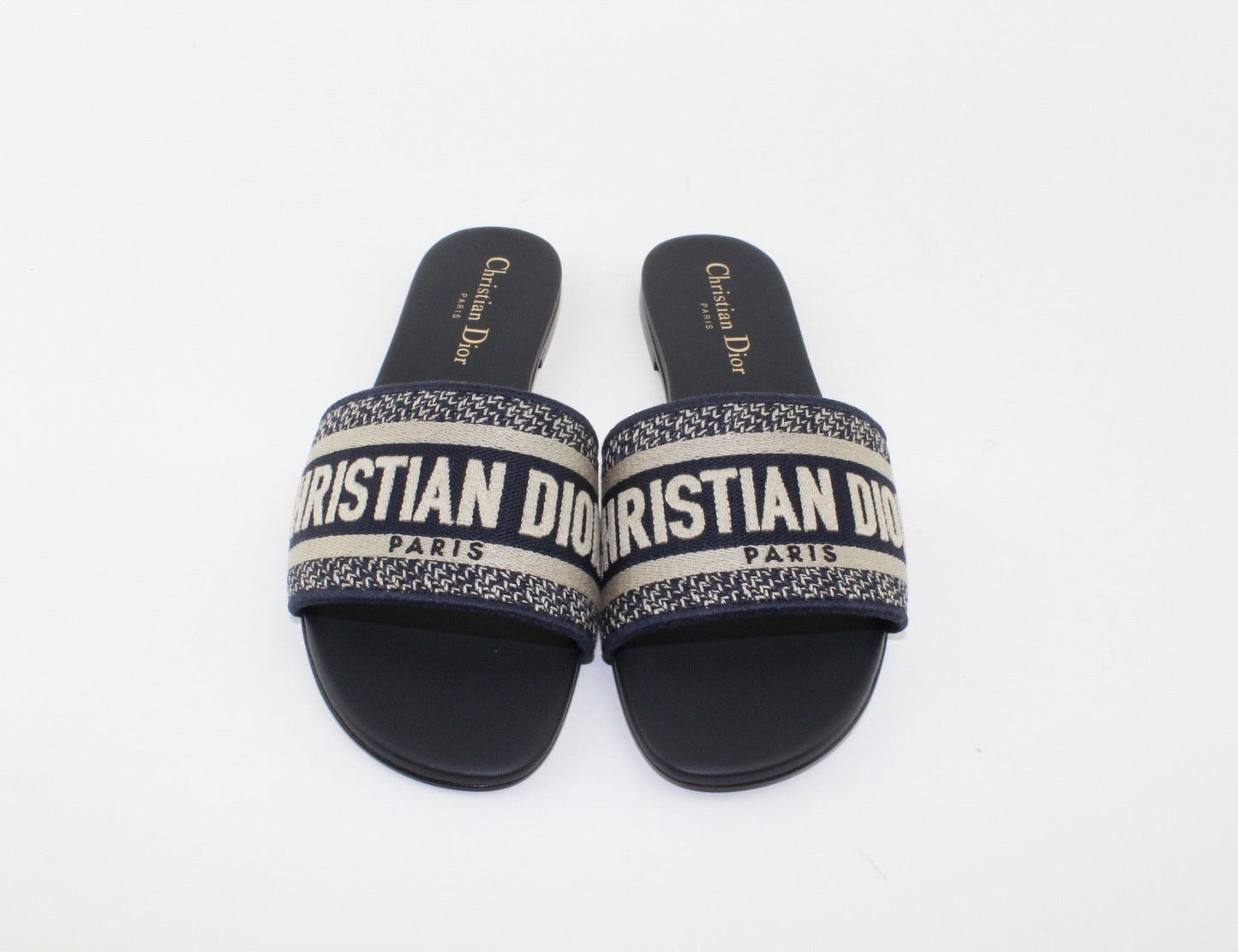 Dior Dway Navy Blue Embroidered Slides