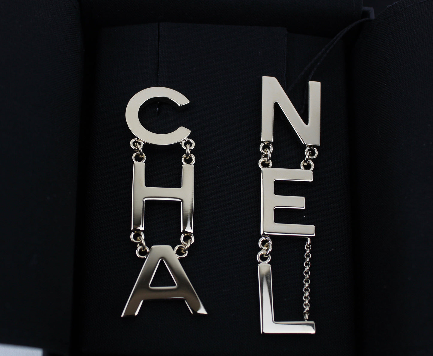 CHANEL METAL CHA-NEL LOGO DROP EARRINGS