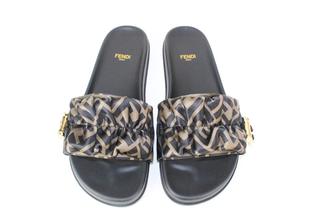 Fendi Feel Brown Satin Slides