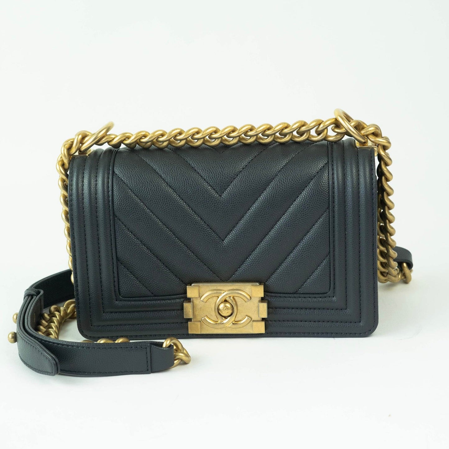 Chanel Chevron Small Boy Bag Grey