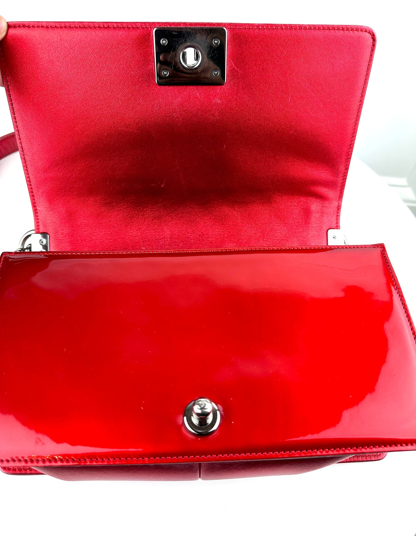 Chanel Patent Medium Boy Bag in Red