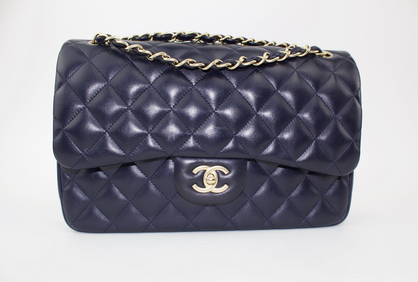 CHANEL LAMBSKIN QUILTED JUMBO DOUBLE FLAP BAG