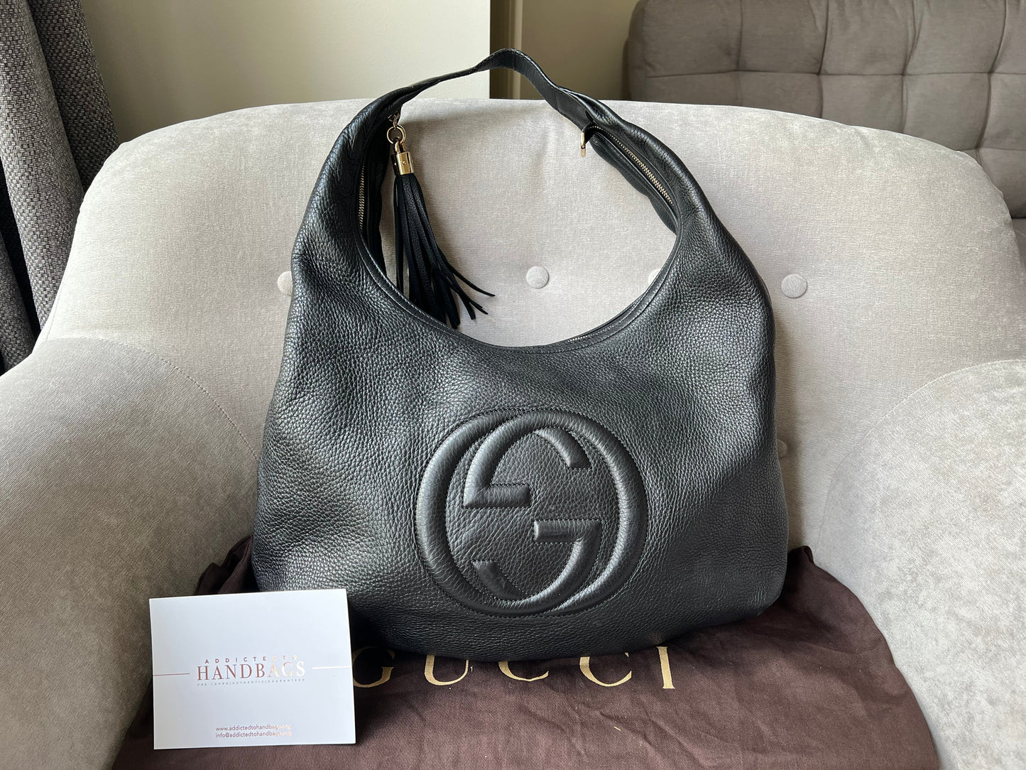 Luxury Gucci Soho Large Hobo in Black Pebbled Calfskin