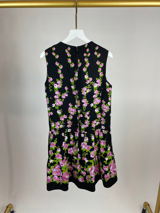 Luxury Gucci Black and Print Rose Printed Bow Dress Size IT 38 (UK 6)