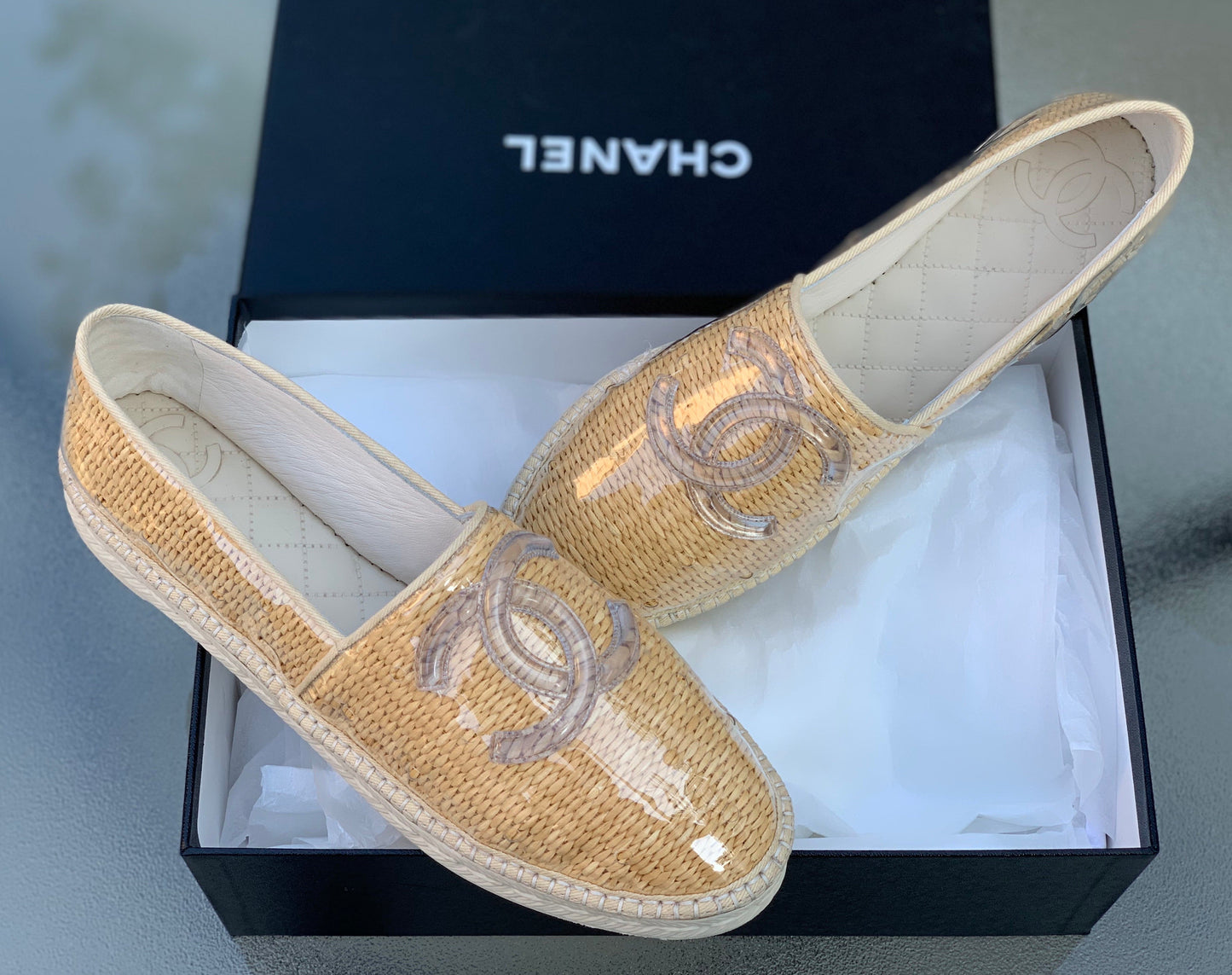 CHANEL PVC RAFFIA CC ESPADRILLES