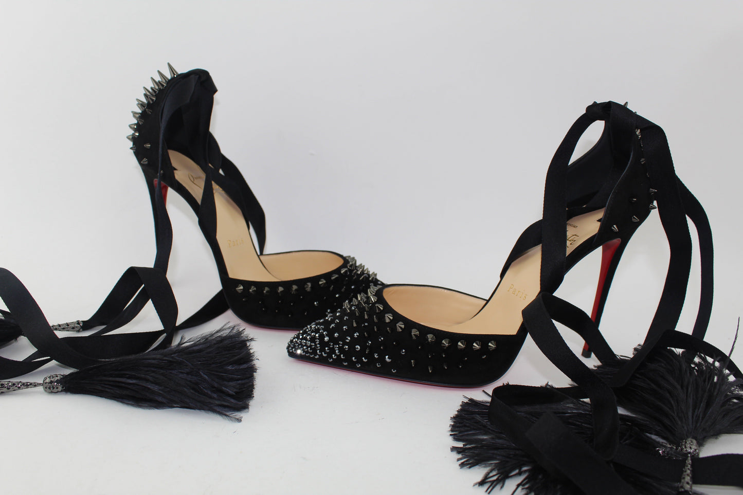 CHRISTIAN LOUBOUTIN BLACK FAIRY 100 VERSION BLACK OSTRICH