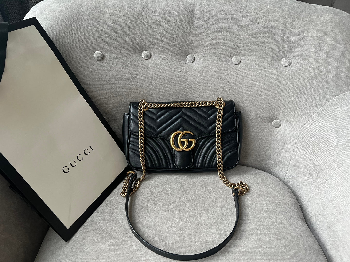Luxury Gucci GG Black Marmont Small Shoulder Bag