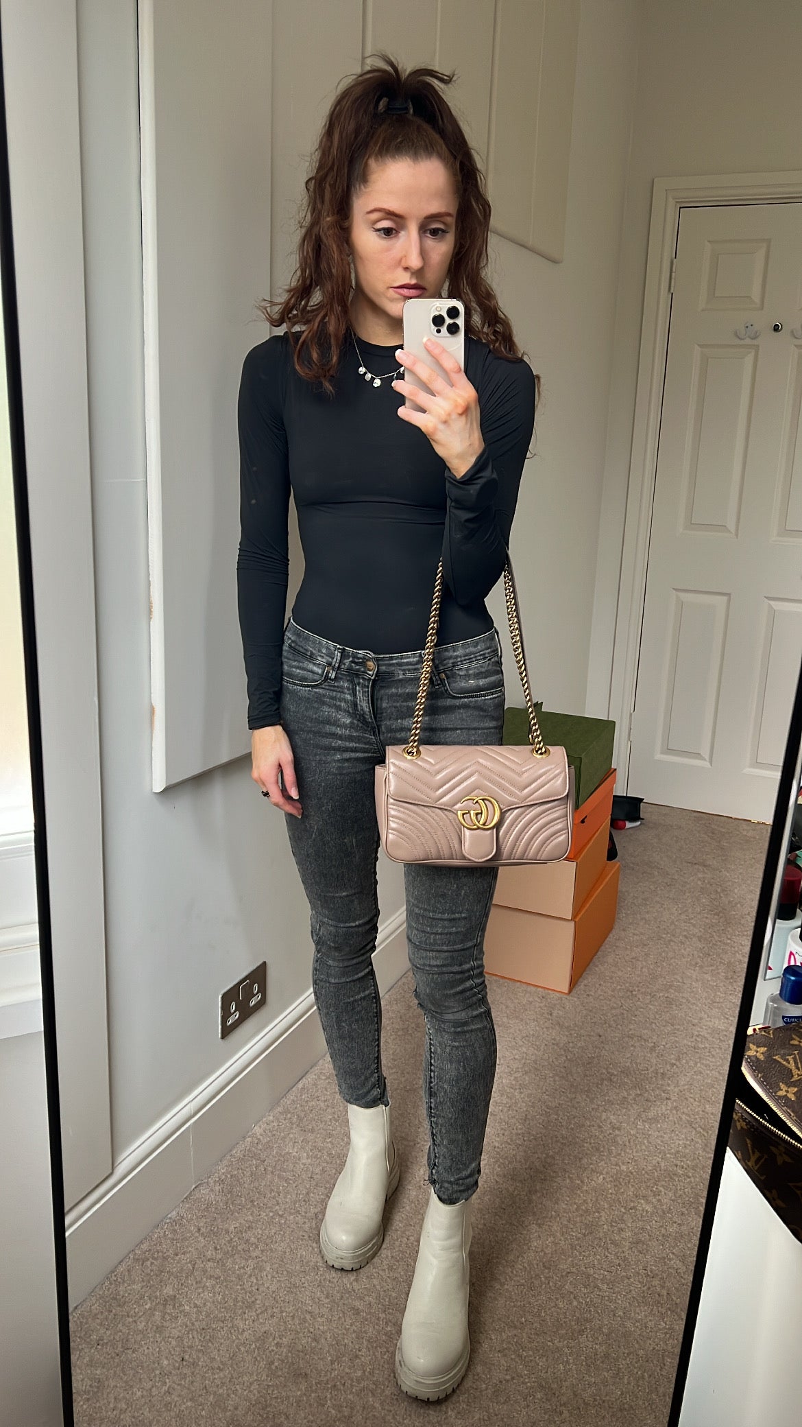 Luxury Gucci GG Dusty Pink Marmont Small Shoulder Bag ( 1800)