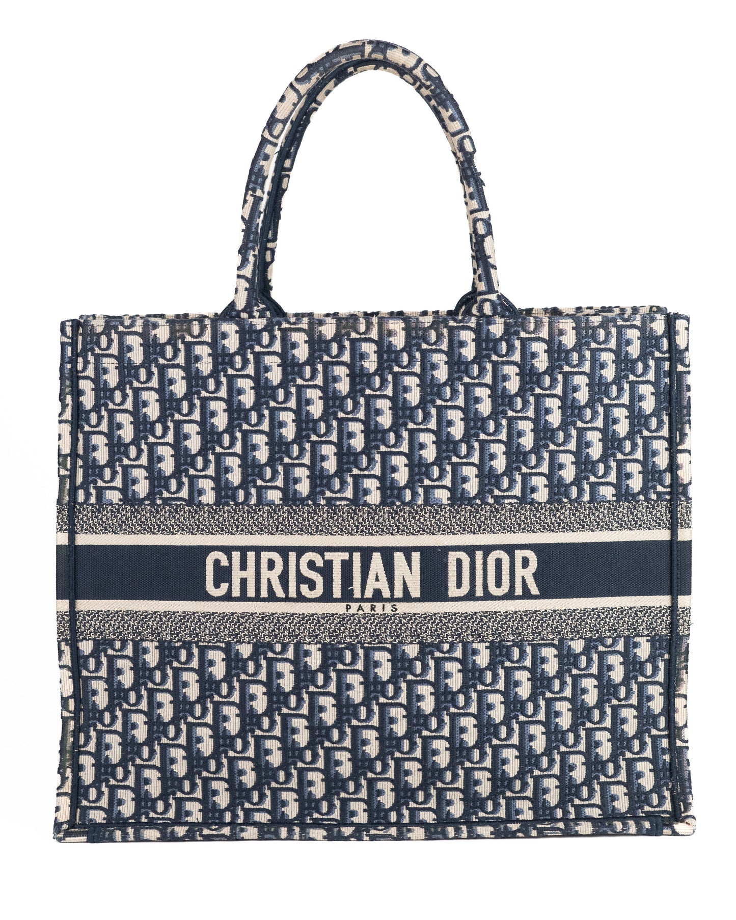 Dior Large Book Tote in Blue Dior Oblique Embroidery