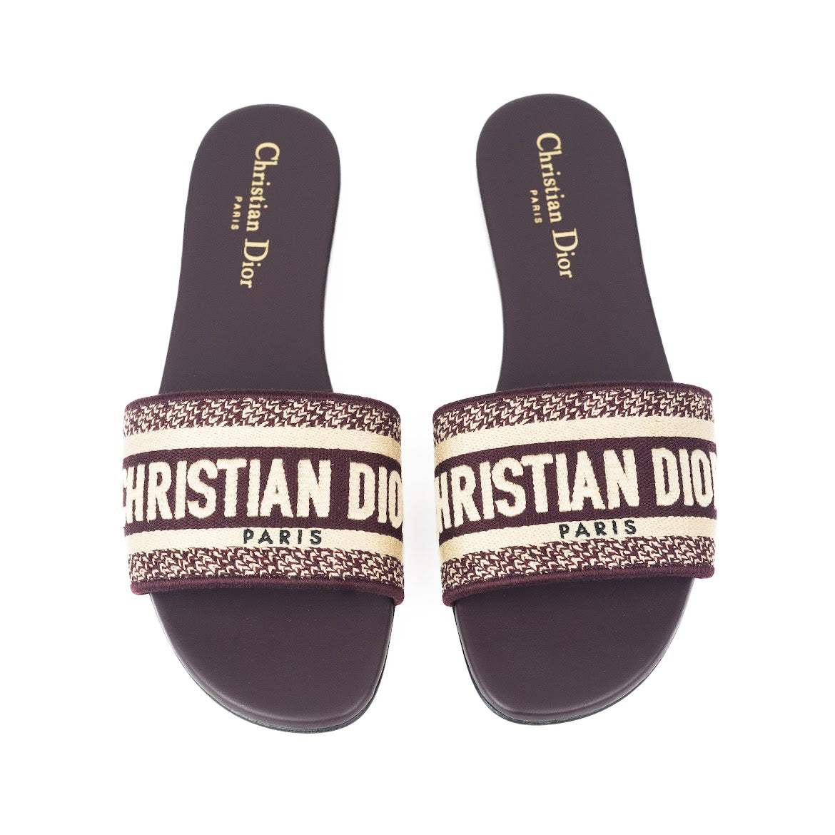 Dior Dway Slide Burgundy Embroidered Cotton
