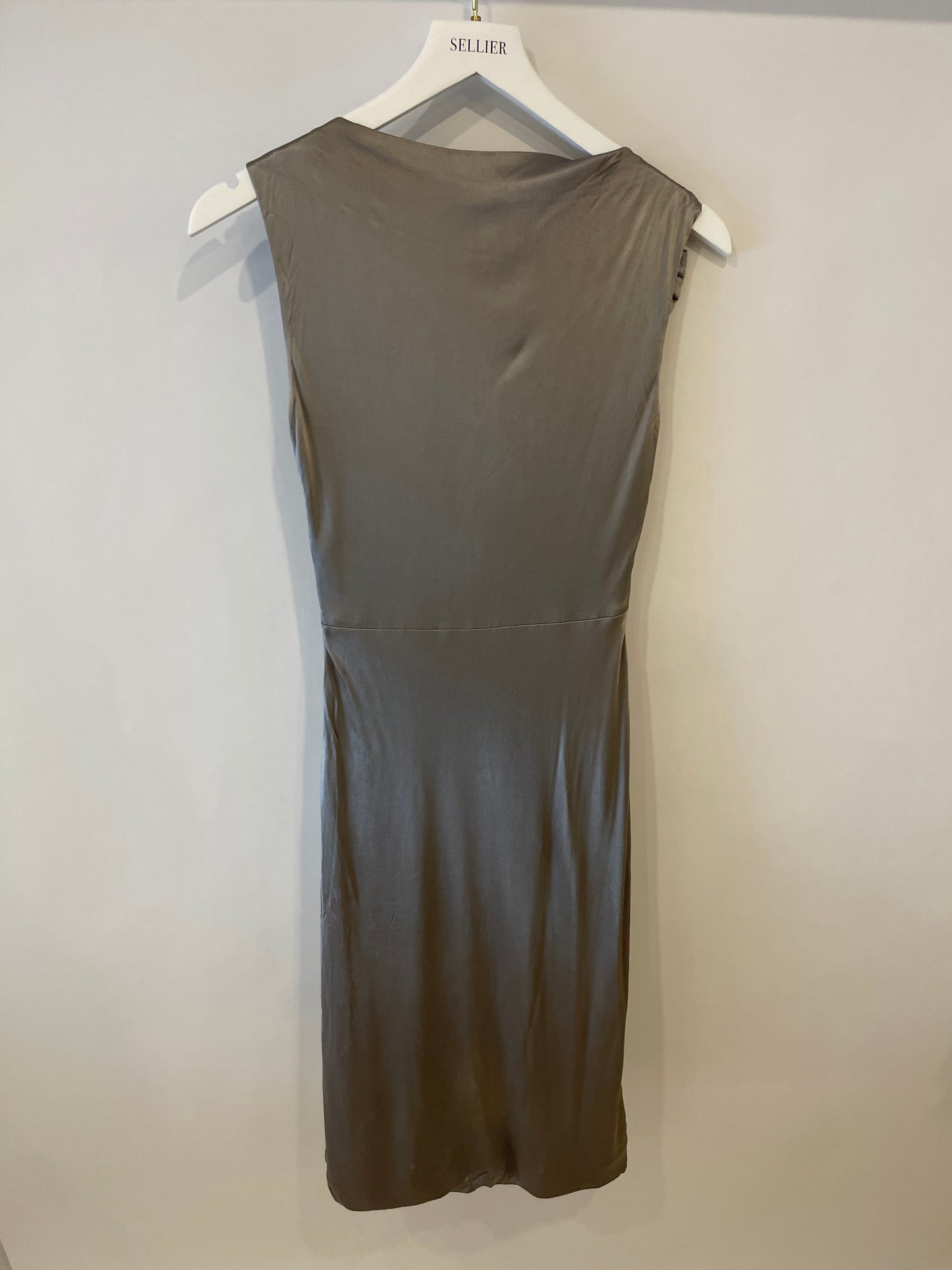 Luxury Gucci Grey Satin Midi Dress Size XS (UK 4)