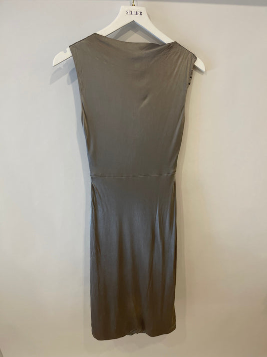 Luxury Gucci Grey Satin Midi Dress Size XS (UK 4)