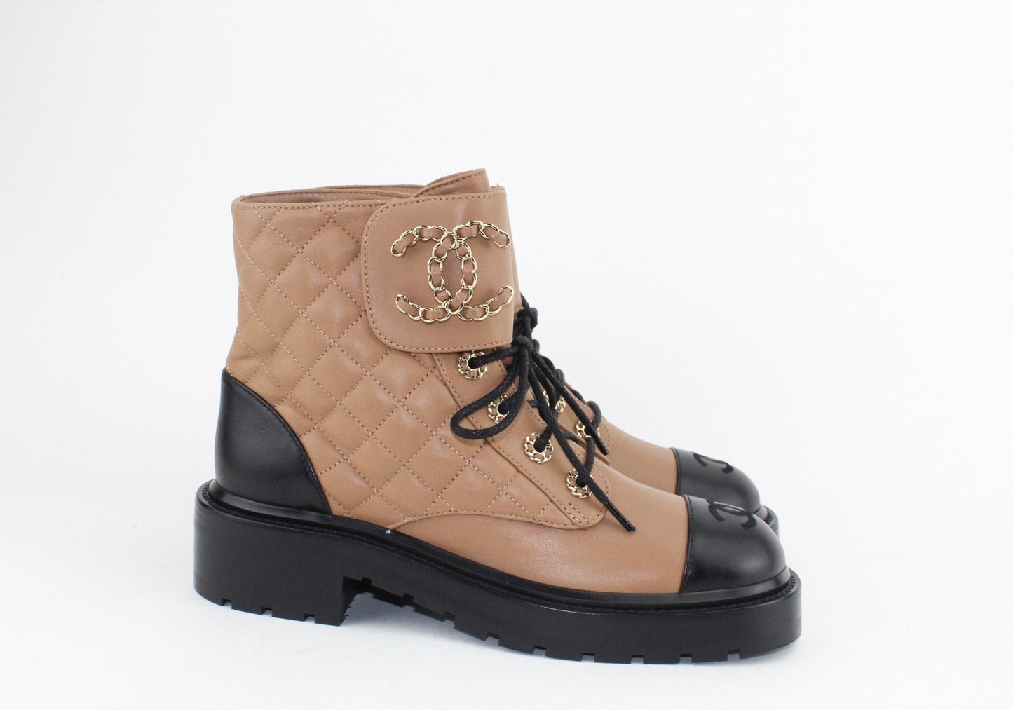 Chanel Women Lace Up Boots