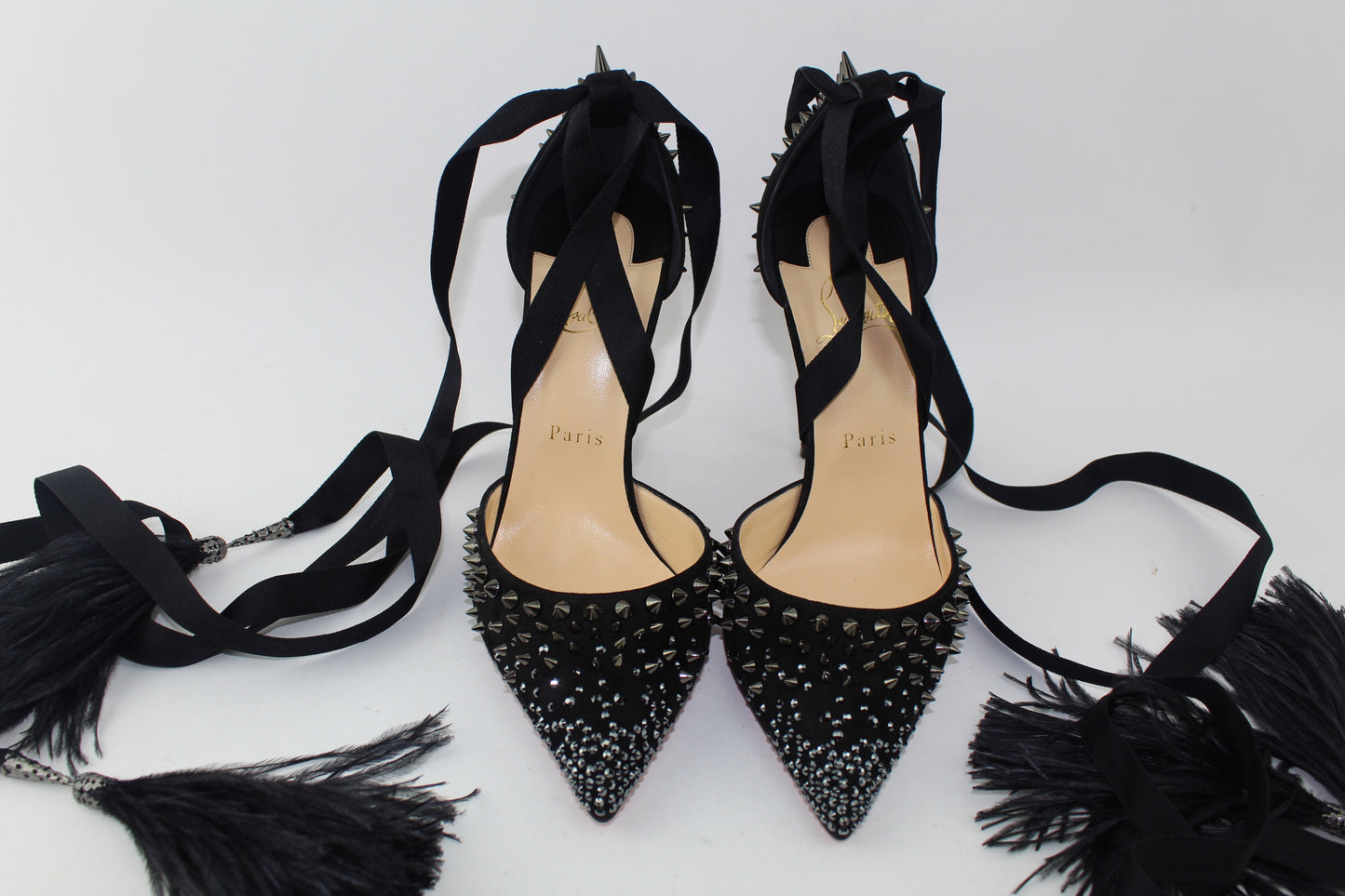 CHRISTIAN LOUBOUTIN BLACK FAIRY 100 VERSION BLACK OSTRICH