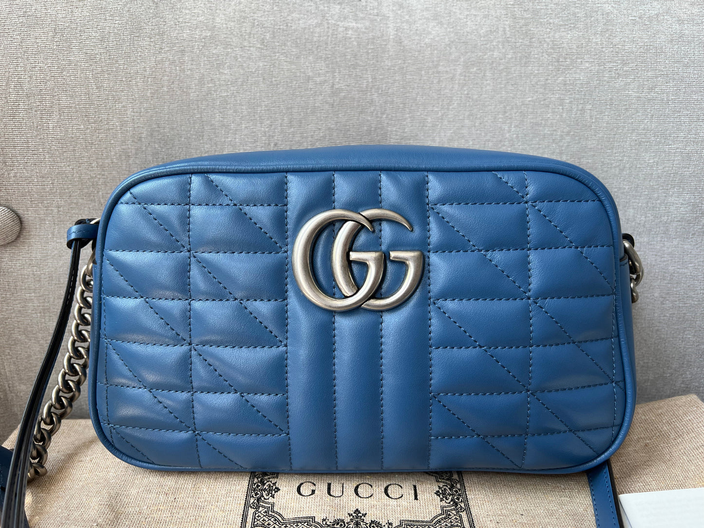 Luxury Gucci Aria GG Blue Marmont Small Shoulder Bag ( 1250)