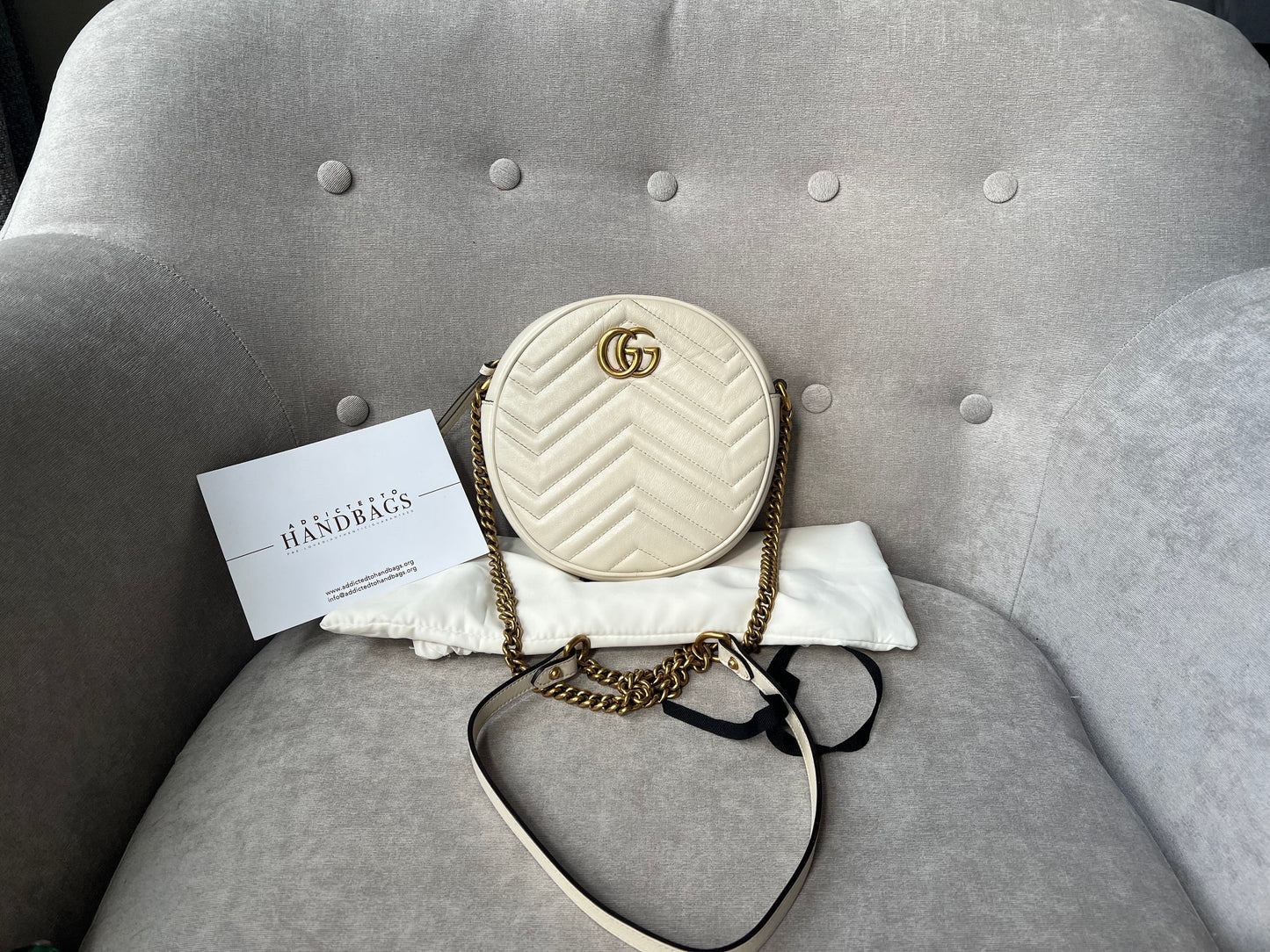 Luxury Gucci GG Round White Marmont Small Shoulder Bag