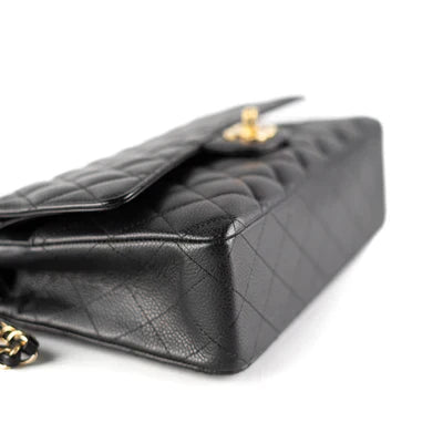 Luxury Chanel CAVIAR MEDIUM/LARGE CLASSIC FLAP BAG BLACK 24K PLATING