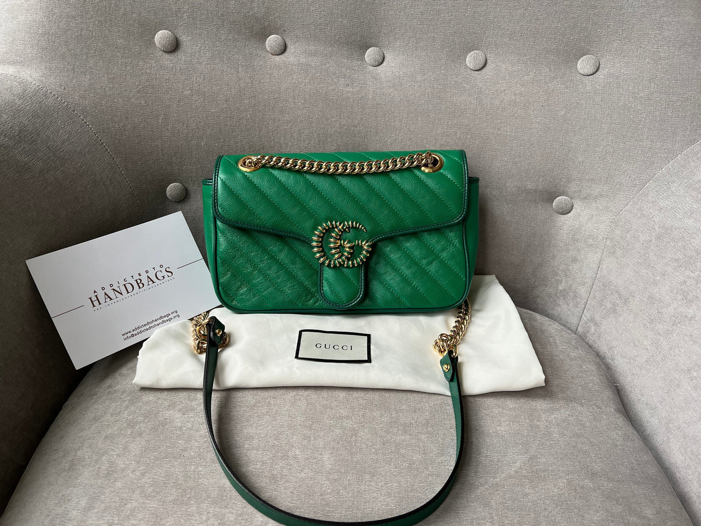 Luxury Gucci GG Green Torchon Marmont Small Shoulder Bag