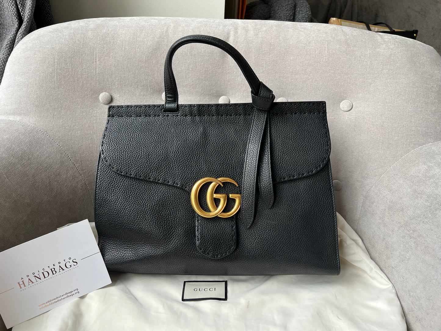 Luxury Gucci GG Black Marmont Medium Top Handle Bag