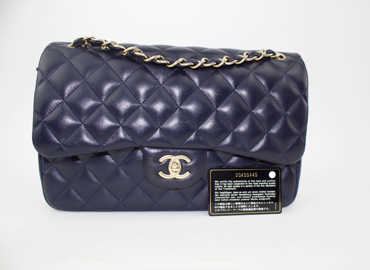 CHANEL LAMBSKIN QUILTED JUMBO DOUBLE FLAP BAG