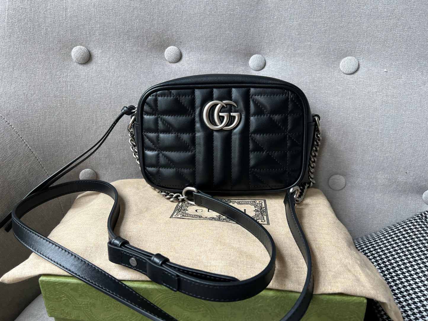 Luxury Gucci GG Black Aria Marmont Mini Shoulder Bag