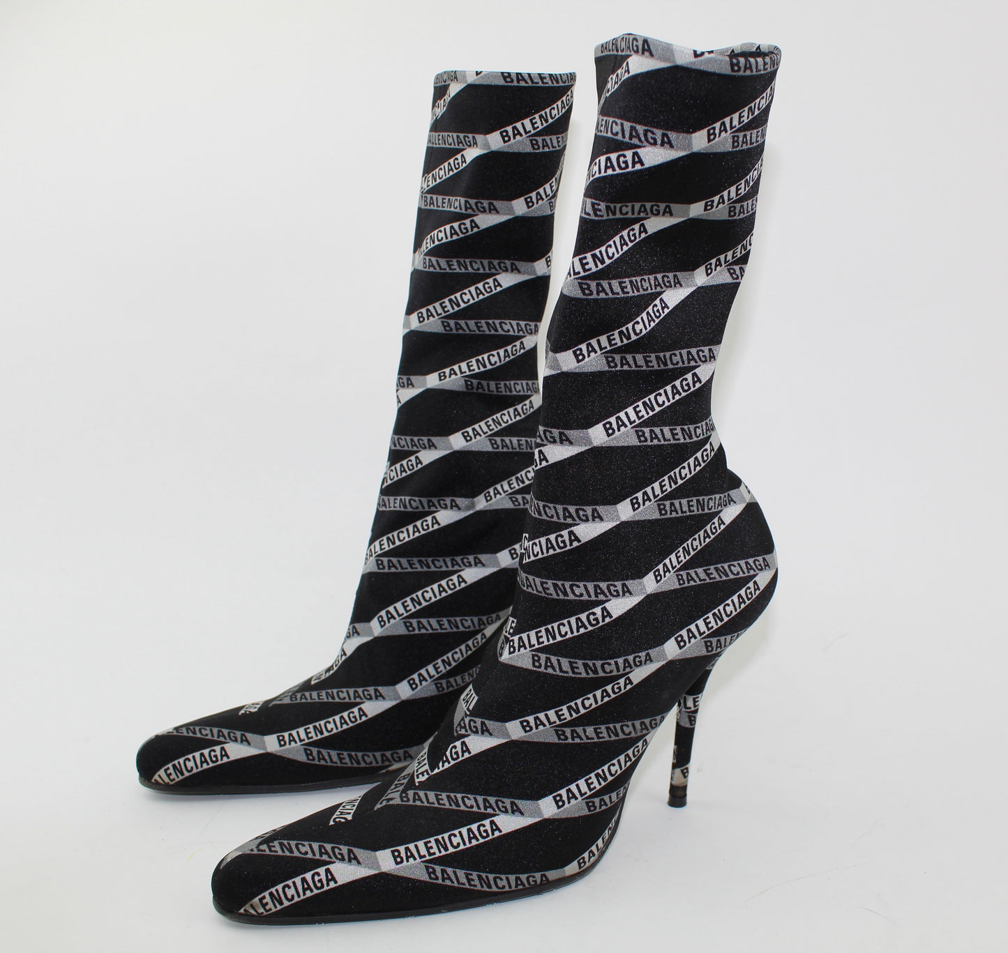 BALENCIAGA 80mm MONOGRAM LOGO SPANDEX BOOTIES
