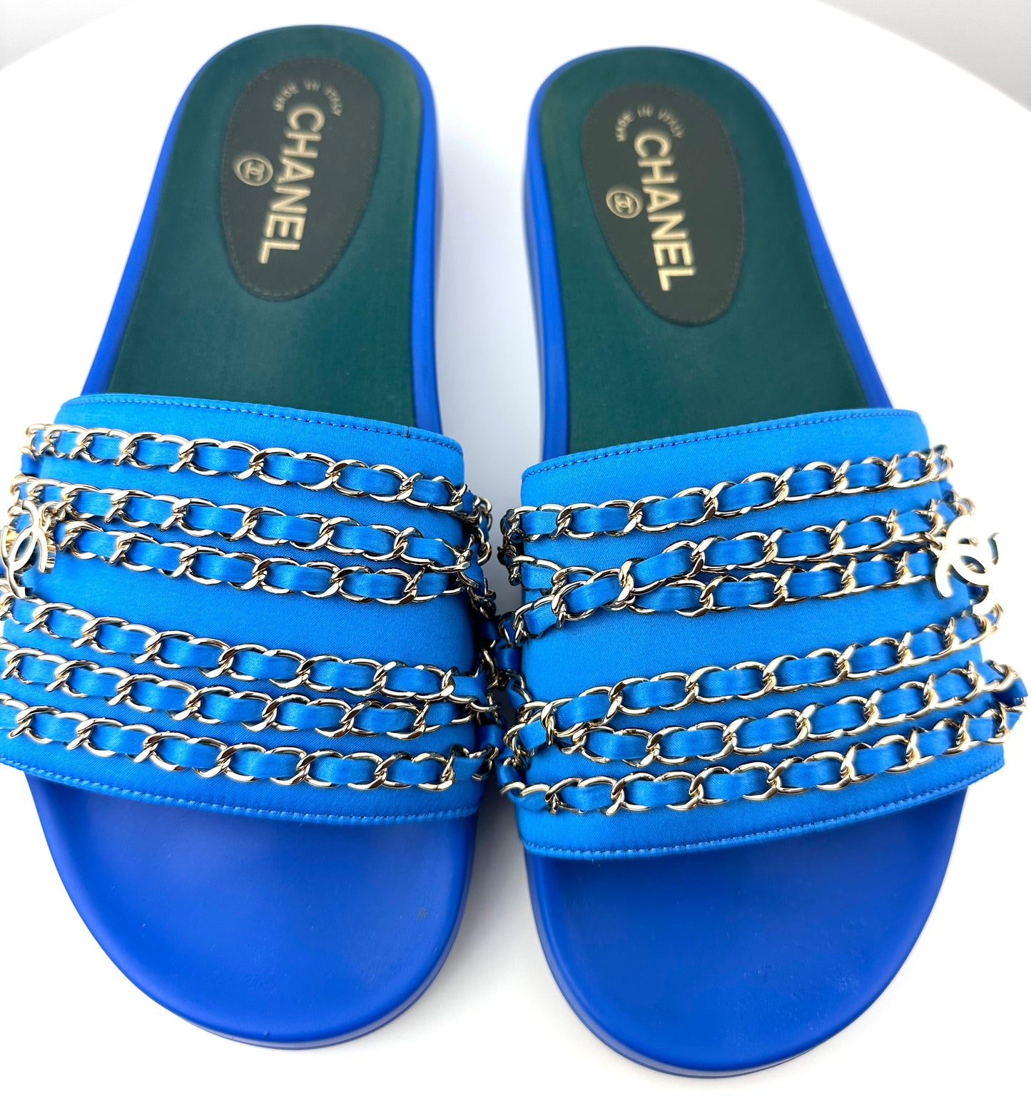 Chanel Satin Chain Slides
