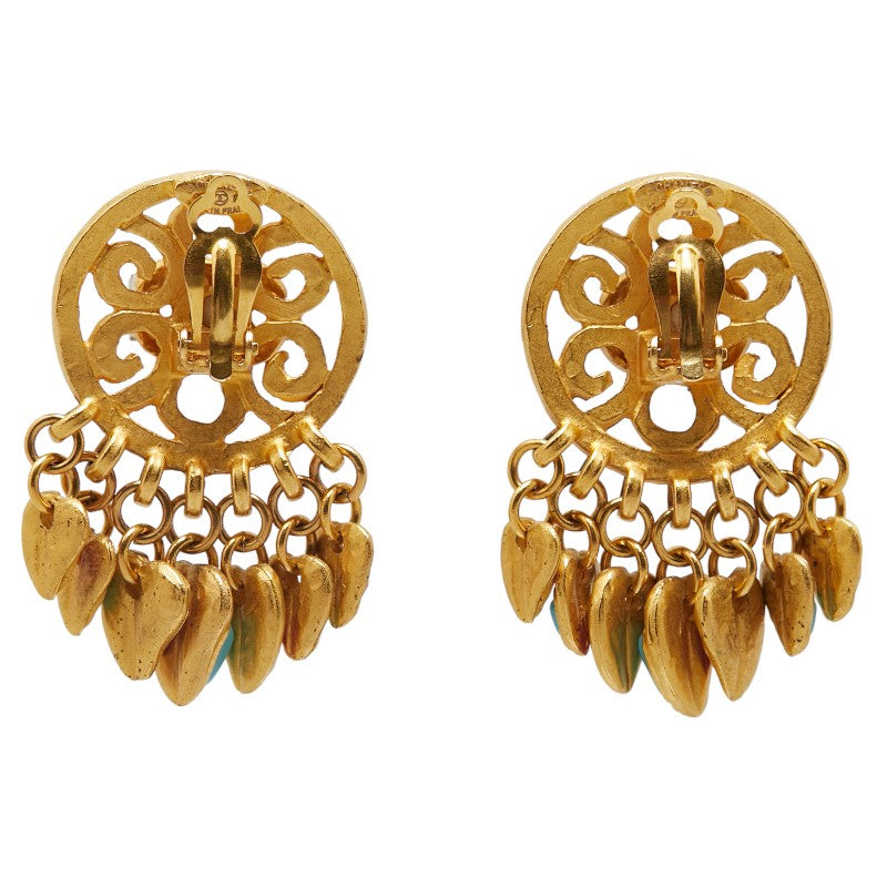 Chanel Vintage Coco Mark Swing Earrings Gold Plated