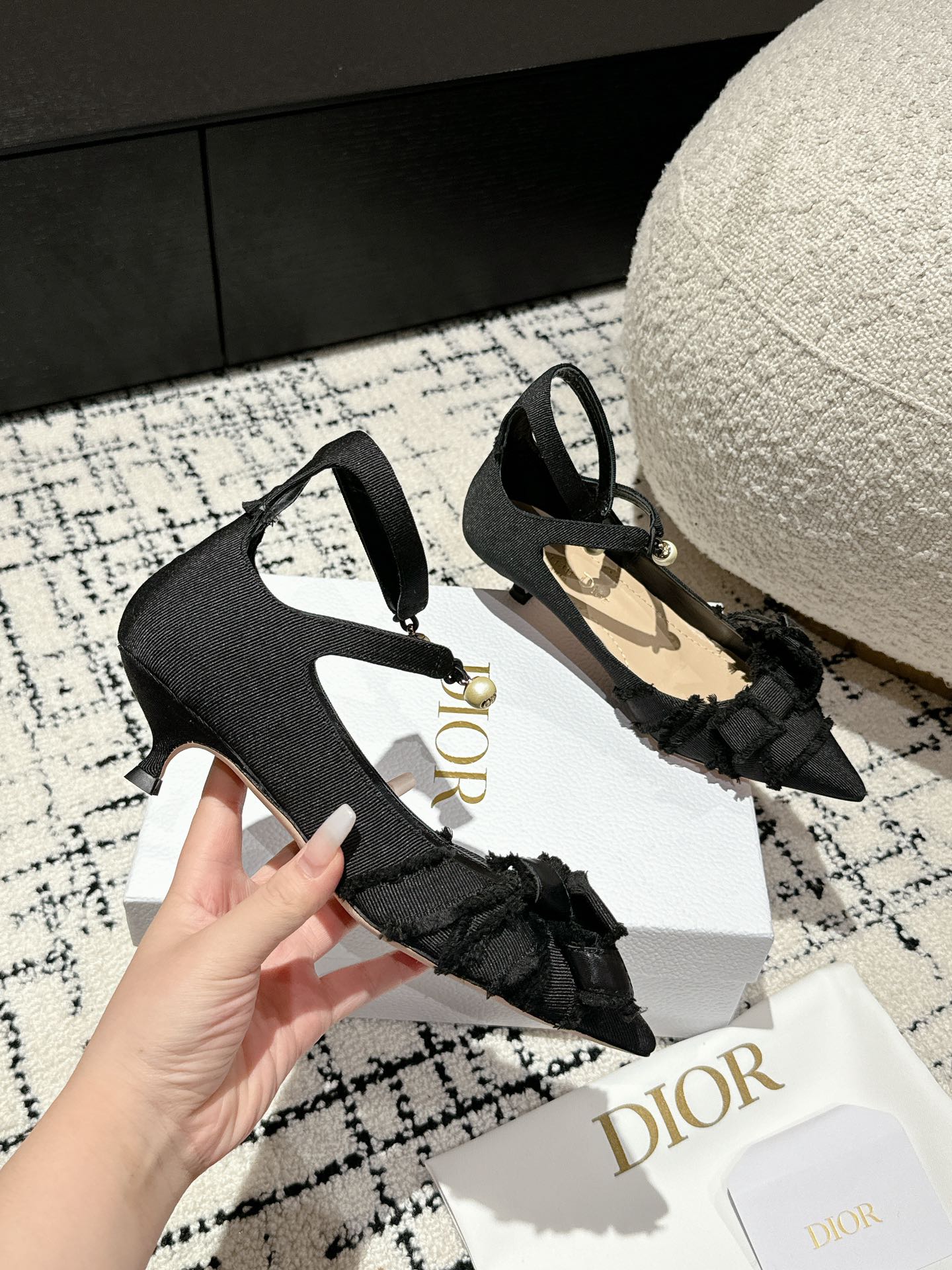 Luxury DiorA DIORable pump 45 Black Fringed Grosgrain