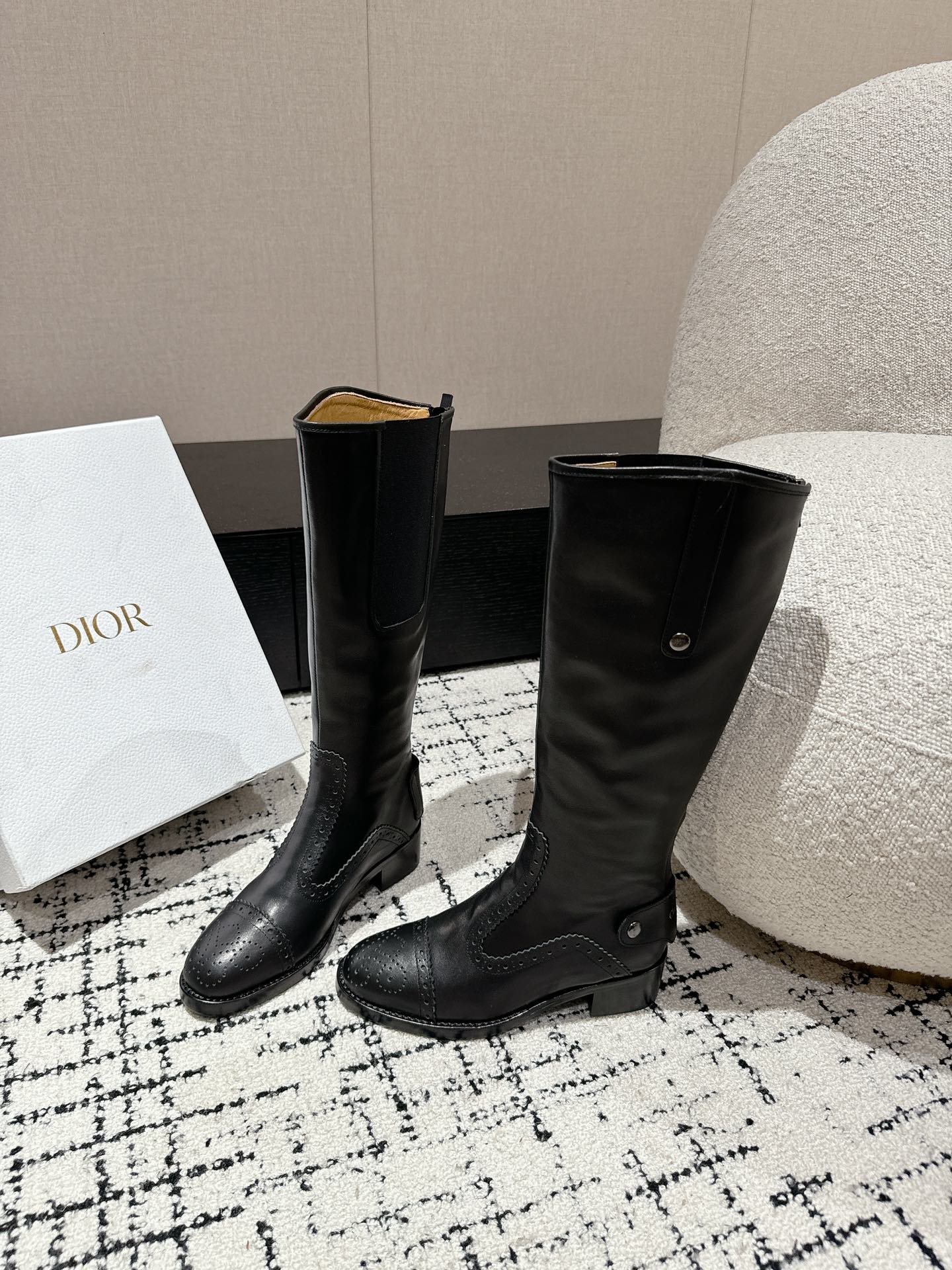 Luxury DiorHigh Boots Black Classic Pattern Calfskin