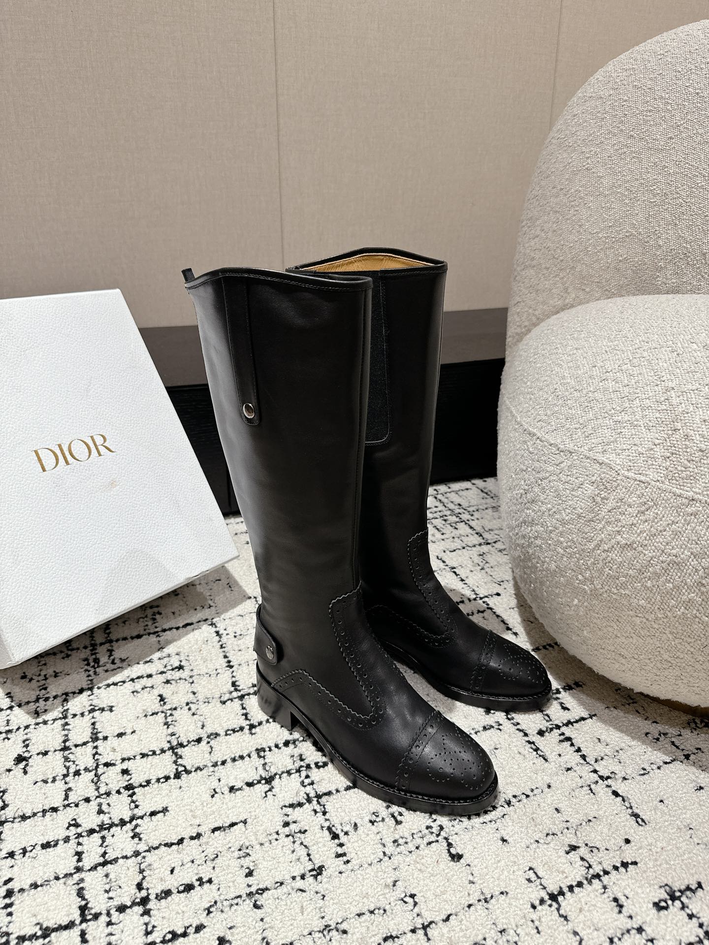 Luxury DiorHigh Boots Black Classic Pattern Calfskin
