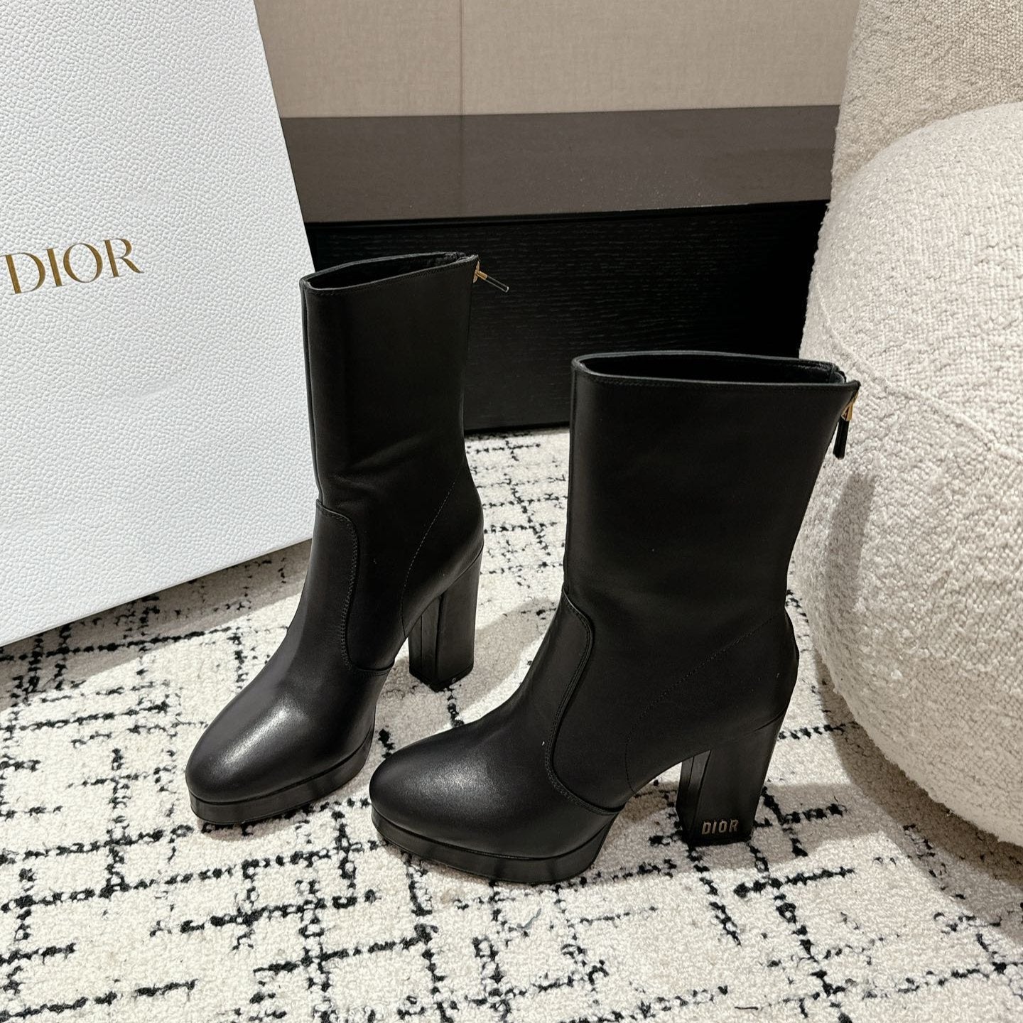 Luxury DiorAnkle Boots 100mm Black Lambskin