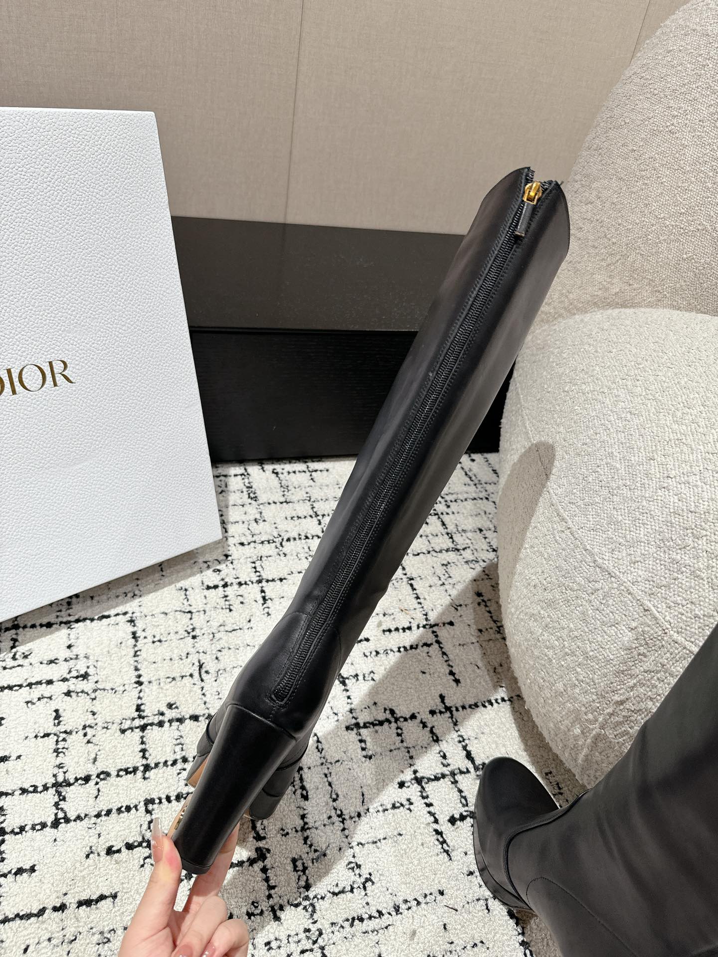 Luxury DiorHigh Boots 100mm Black Lambskin