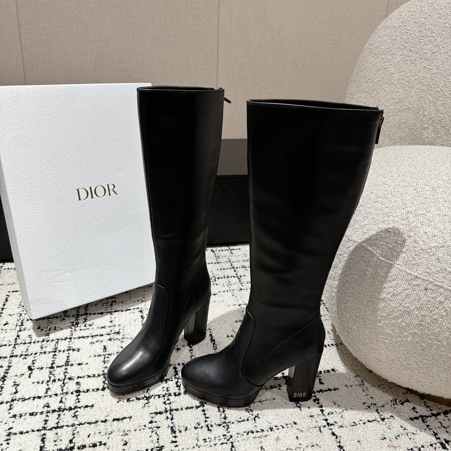 Luxury DiorHigh Boots 100mm Black Lambskin